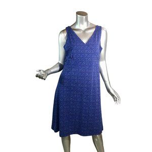 Eddie Bauer Women's PL Athletic Empire Faux Wrap Dress Soft Stretchy V Neck Blue